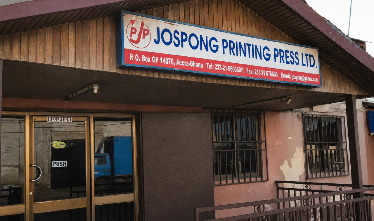 Jospong production team working at a printing press